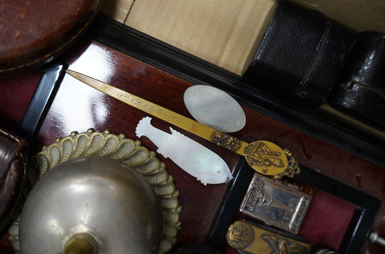 Sundry items to include desk items, Domino set, pocket knives and other ephemera. Condition - varies